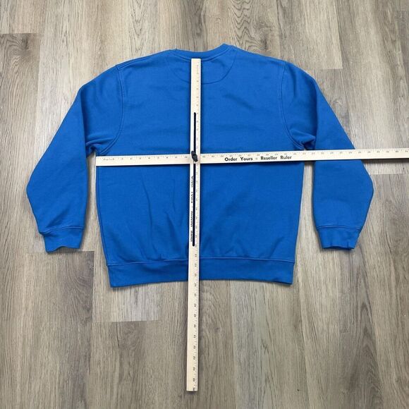 Nike Sweater Mens Medium Blue Swoosh Crewneck Pullover Embroidered Logo Turkey - Picture 8 of 11